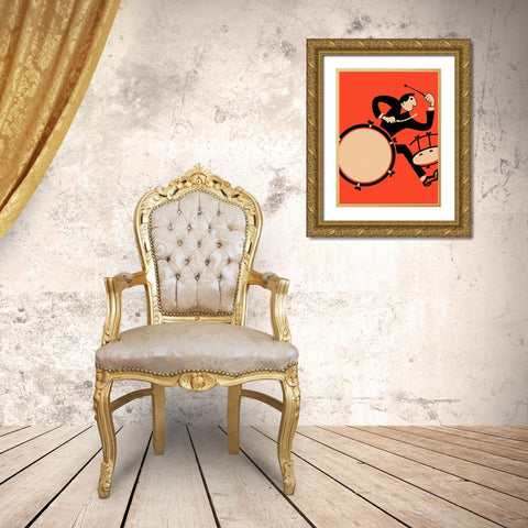 The Drummer  Gold Ornate Wood Framed Art Print with Double Matting by Rogan, Mark