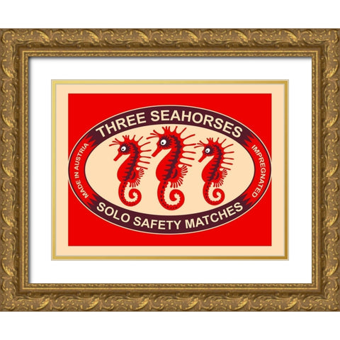 Three Seahorses Gold Ornate Wood Framed Art Print with Double Matting by Rogan, Mark