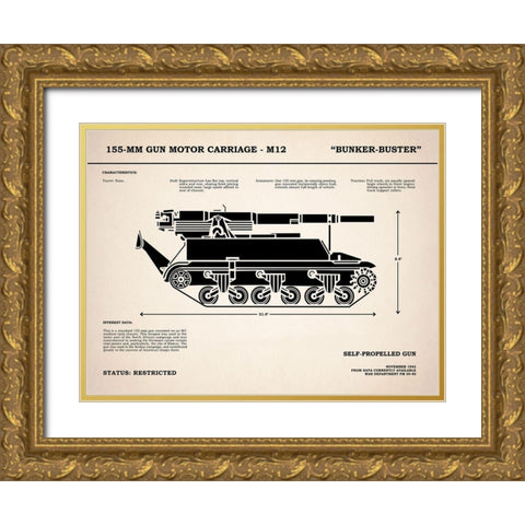 M12 Gun Carriage 155mm Gold Ornate Wood Framed Art Print with Double Matting by Rogan, Mark