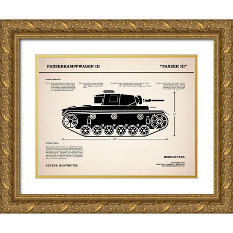 Panzer III Tank Gold Ornate Wood Framed Art Print with Double Matting by Rogan, Mark