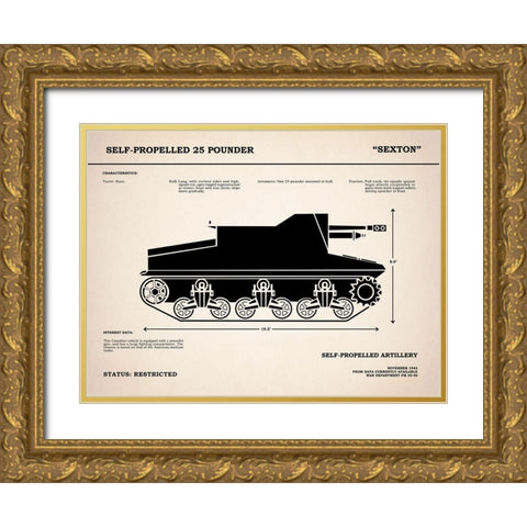 SelfPropelled 25Pounder Sexton Gold Ornate Wood Framed Art Print with Double Matting by Rogan, Mark