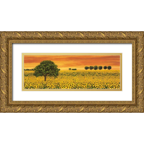 Field of Sunflowers Gold Ornate Wood Framed Art Print with Double Matting by Leblanc, Richard