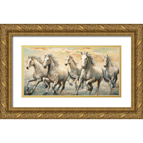 Wild Horses Gold Ornate Wood Framed Art Print with Double Matting by Steele, Ralph