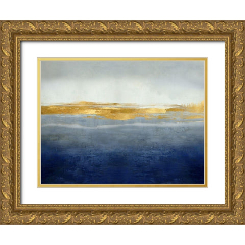 Linear Gold on Indigo Gold Ornate Wood Framed Art Print with Double Matting by Messina, Jake