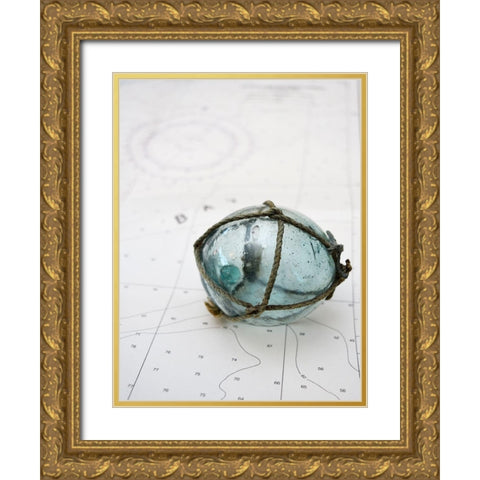 Glass fishing float on chart Gold Ornate Wood Framed Art Print with Double Matting by Plank, Savanah