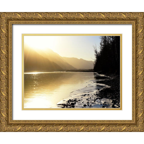 Knik River Gold Ornate Wood Framed Art Print with Double Matting by Plank, Savanah
