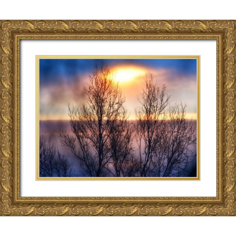 Abstract Sunset Gold Ornate Wood Framed Art Print with Double Matting by Plank, Savanah