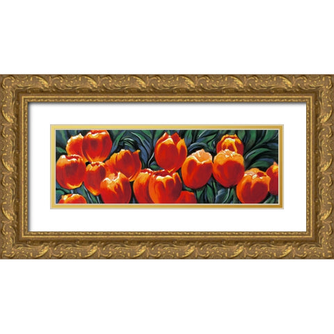 Tulipani rossi Gold Ornate Wood Framed Art Print with Double Matting by Riboli, Stefano