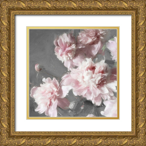 Peonies on Gray II Gold Ornate Wood Framed Art Print with Double Matting by Sullivan, Shawna