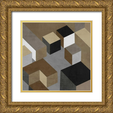 Cubic in Neutral I Gold Ornate Wood Framed Art Print with Double Matting by Simmions, Todd