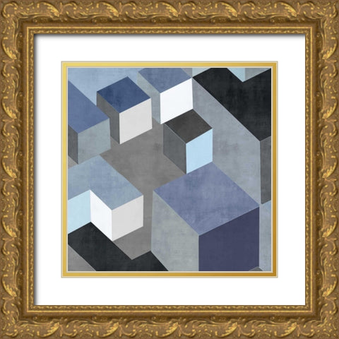 Cubic in Blue II Gold Ornate Wood Framed Art Print with Double Matting by Simmions, Todd