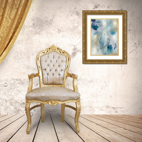 Whipser in Aqua V Gold Ornate Wood Framed Art Print with Double Matting by Mitchell, Lauren