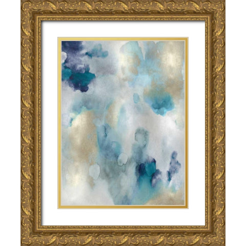 Whipser in Aqua V Gold Ornate Wood Framed Art Print with Double Matting by Mitchell, Lauren