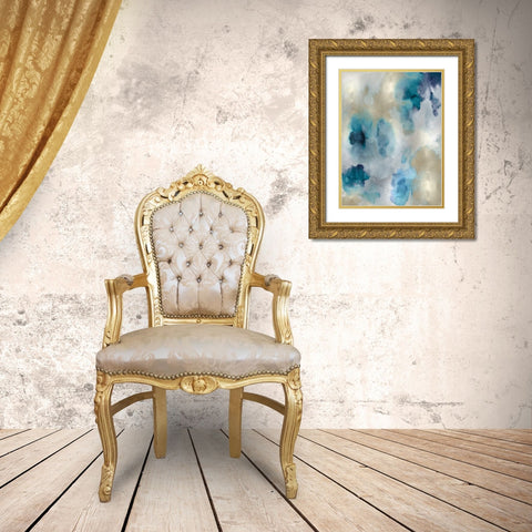 Whisper in Aqua II Gold Ornate Wood Framed Art Print with Double Matting by Mitchell, Lauren