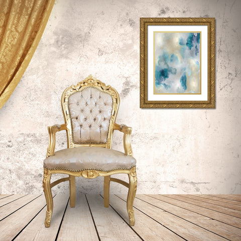 Whisper in Aqua III Gold Ornate Wood Framed Art Print with Double Matting by Mitchell, Lauren