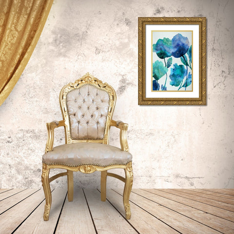 Aqua Blossom Triptych III Gold Ornate Wood Framed Art Print with Double Matting by Austin, Vanessa