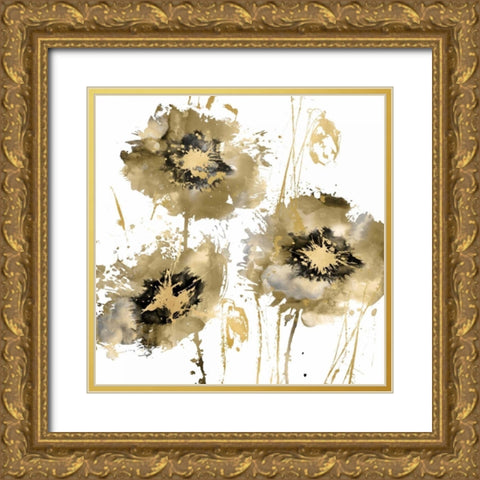Flower Burst Trio in Gold Gold Ornate Wood Framed Art Print with Double Matting by Austin, Vanessa