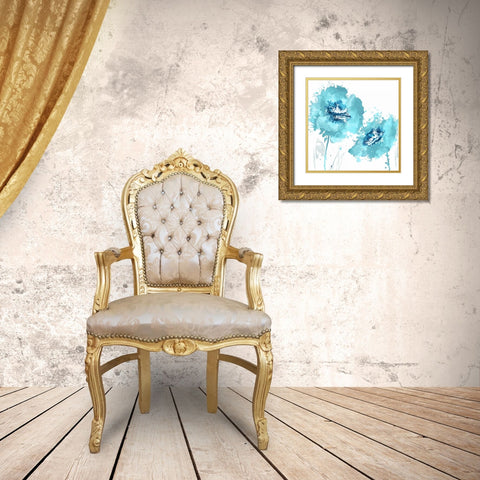 Flower Burst in Aqua II Gold Ornate Wood Framed Art Print with Double Matting by Austin, Vanessa