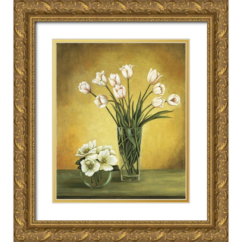 Tulipes blanches Gold Ornate Wood Framed Art Print with Double Matting by Huntington, Virginia