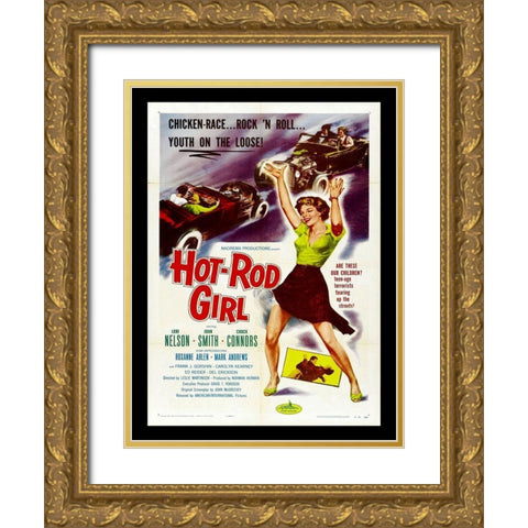 Hot Rod Girl Gold Ornate Wood Framed Art Print with Double Matting by Anonymous
