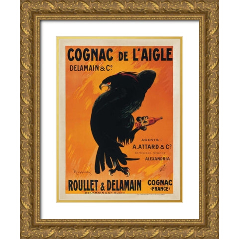 Cognac de l Aigle Gold Ornate Wood Framed Art Print with Double Matting by Cappiello, Leonetto