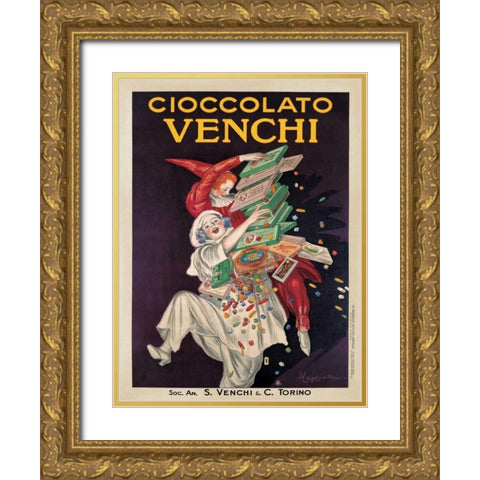 Cioccolato Venchi Gold Ornate Wood Framed Art Print with Double Matting by Cappiello, Leonetto