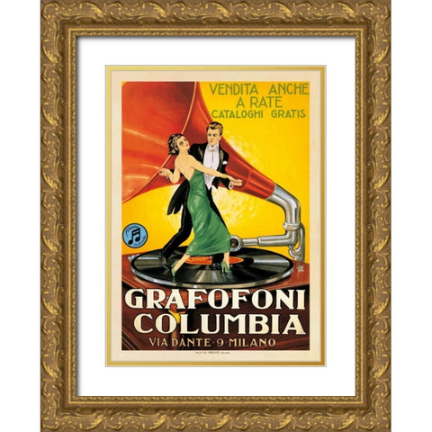 Grafofoni Columbia-1920 ca Gold Ornate Wood Framed Art Print with Double Matting by Anonymous