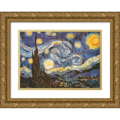 La notte stellata Gold Ornate Wood Framed Art Print with Double Matting by Van Gogh, Vincent