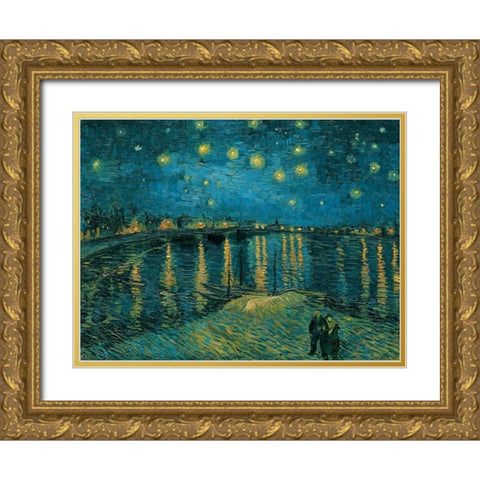 La nuit toile-Arles Gold Ornate Wood Framed Art Print with Double Matting by Van Gogh, Vincent