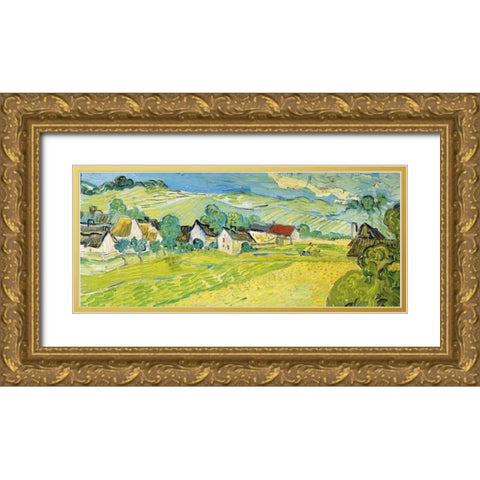 Vue ensoleille pres d Auvers Gold Ornate Wood Framed Art Print with Double Matting by Van Gogh, Vincent