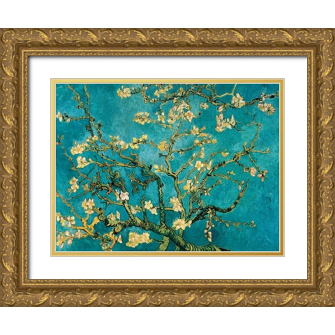 Mandorlo in fiore Gold Ornate Wood Framed Art Print with Double Matting by Van Gogh, Vincent