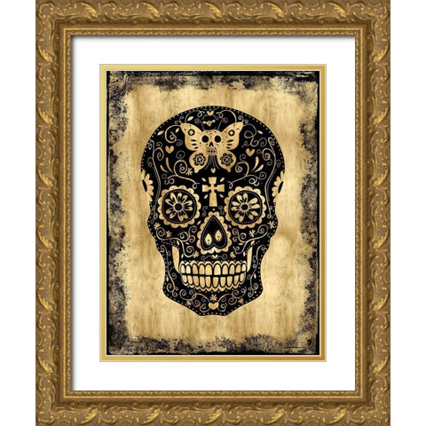 Day of the Dead in Black and Gold Gold Ornate Wood Framed Art Print with Double Matting by Wagner, Martin