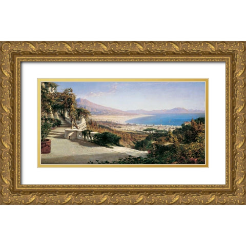 A View of the Bay of Naples Gold Ornate Wood Framed Art Print with Double Matting by Wyld, William