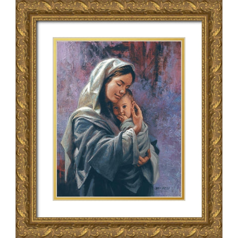 Mother and Child Gold Ornate Wood Framed Art Print with Double Matting by Seward, James
