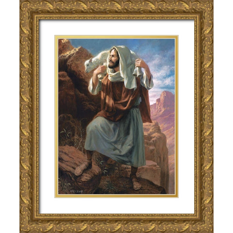 Lamb of God Gold Ornate Wood Framed Art Print with Double Matting by Seward, James
