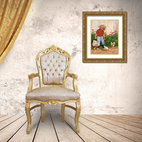 Country Boy Gold Ornate Wood Framed Art Print with Double Matting by Dudley, June
