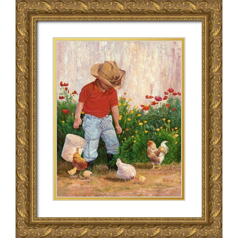 Country Boy Gold Ornate Wood Framed Art Print with Double Matting by Dudley, June