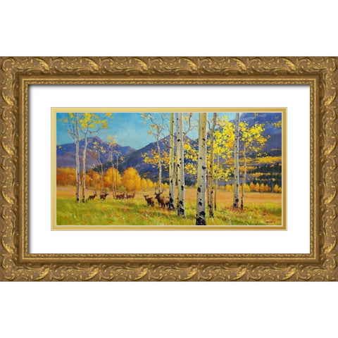 Elks Heaven Gold Ornate Wood Framed Art Print with Double Matting by Kim, Gary