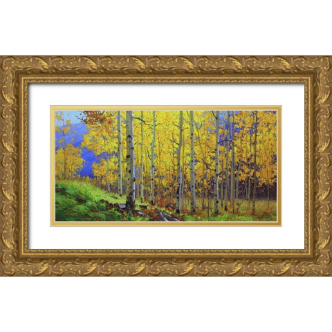 Fall Aspen Gold Ornate Wood Framed Art Print with Double Matting by Kim, Gary
