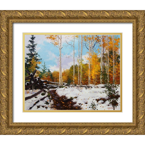 Aspen Vista Snow Gold Ornate Wood Framed Art Print with Double Matting by Kim, Gary