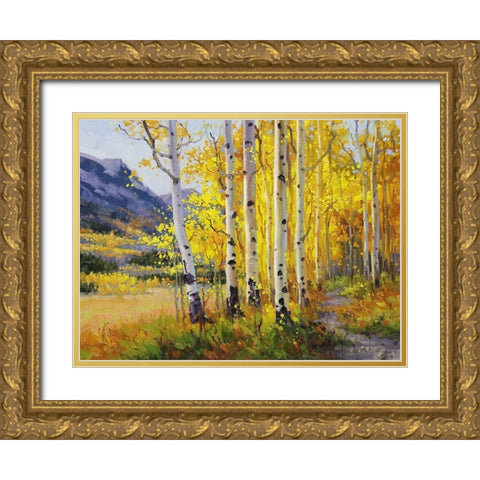 Trail through Golden Aspen Gold Ornate Wood Framed Art Print with Double Matting by Kim, Gary