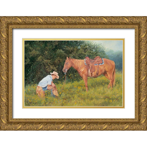 Giving Thanks Gold Ornate Wood Framed Art Print with Double Matting by Dudley, June