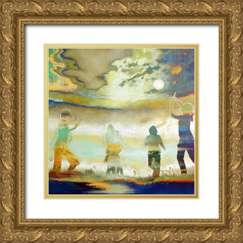 Playing with the Moon Gold Ornate Wood Framed Art Print with Double Matting by Bolokofsky, Ronald