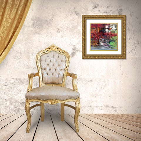 Red Bike Gold Ornate Wood Framed Art Print with Double Matting by Bolokofsky, Ronald