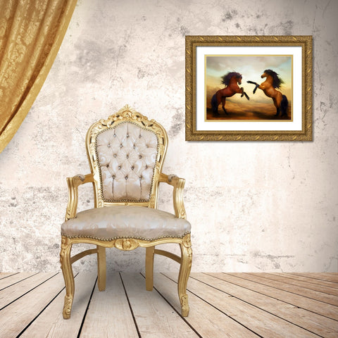 Horsing Around III Gold Ornate Wood Framed Art Print with Double Matting by Bolokofsky, Ronald