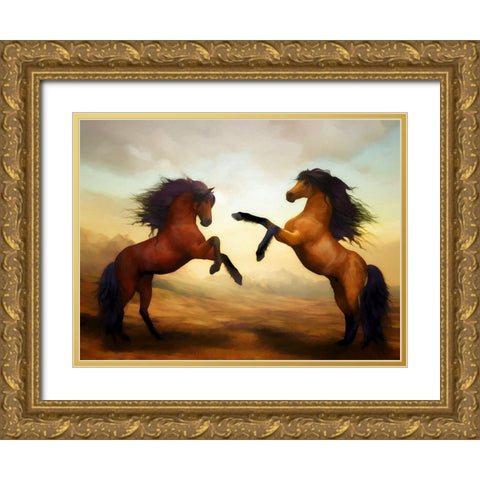 Horsing Around III Gold Ornate Wood Framed Art Print with Double Matting by Bolokofsky, Ronald