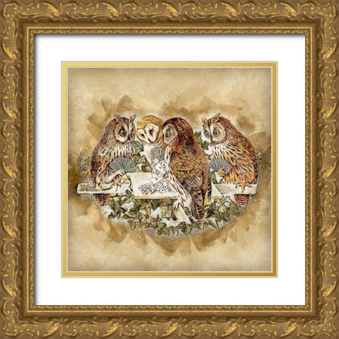 Owls Playing Poker Gold Ornate Wood Framed Art Print with Double Matting by Bolokofsky, Ronald