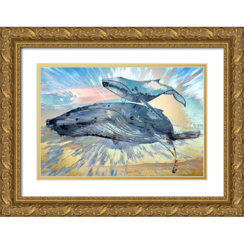 Two Blue Whales Gold Ornate Wood Framed Art Print with Double Matting by Bolokofsky, Ronald