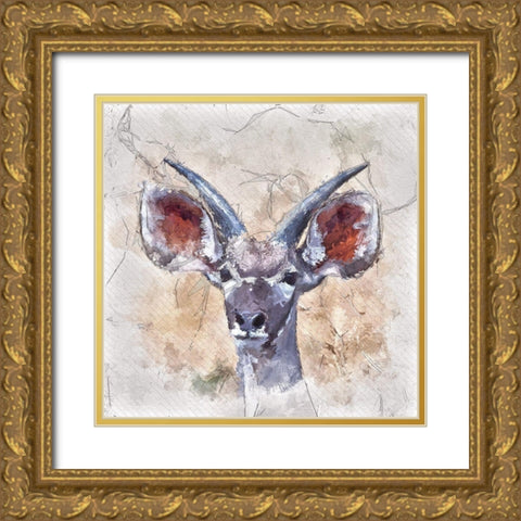 Young Kudu Gold Ornate Wood Framed Art Print with Double Matting by Bolokofsky, Ronald