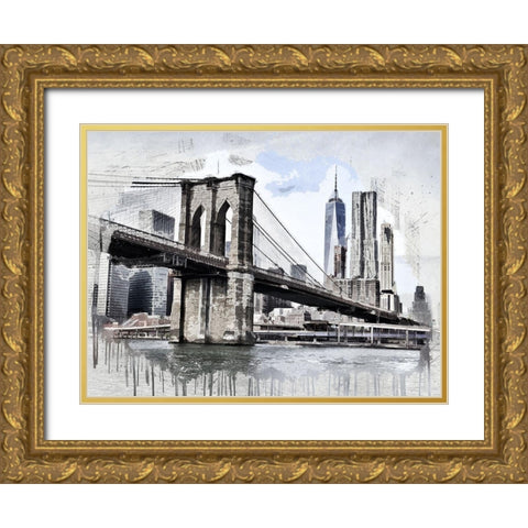 City Bridge Gold Ornate Wood Framed Art Print with Double Matting by Bolokofsky, Ronald